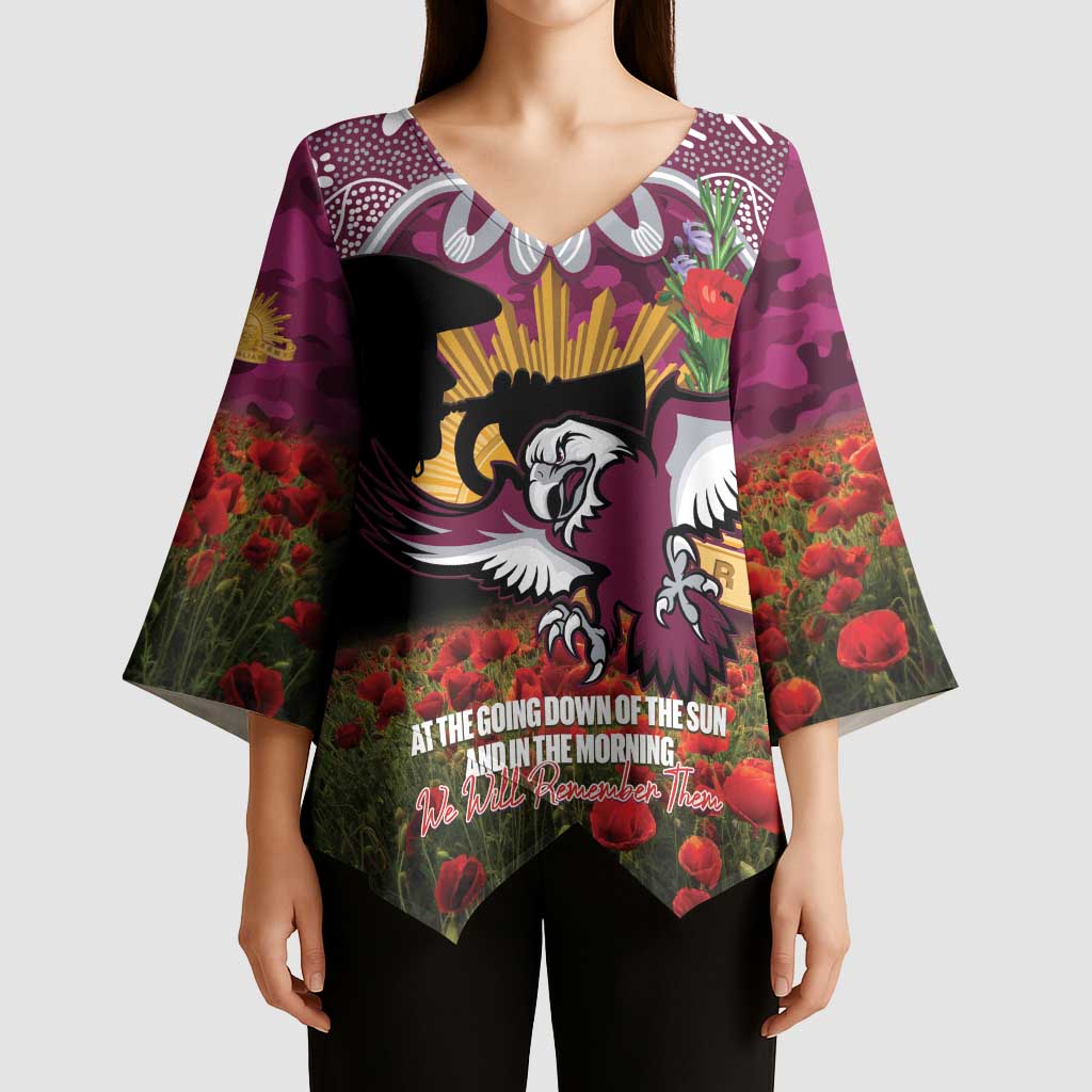 Personalised Sea Eagles Rugby ANZAC Day Kimono Sleeve Blouse Last Post Poppy We Will Remember Them