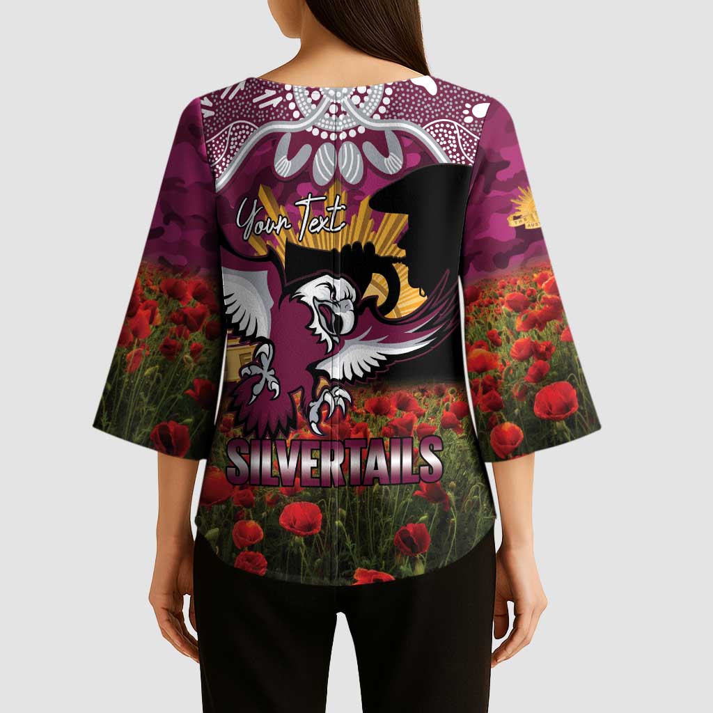 Personalised Sea Eagles Rugby ANZAC Day Kimono Sleeve Blouse Last Post Poppy We Will Remember Them