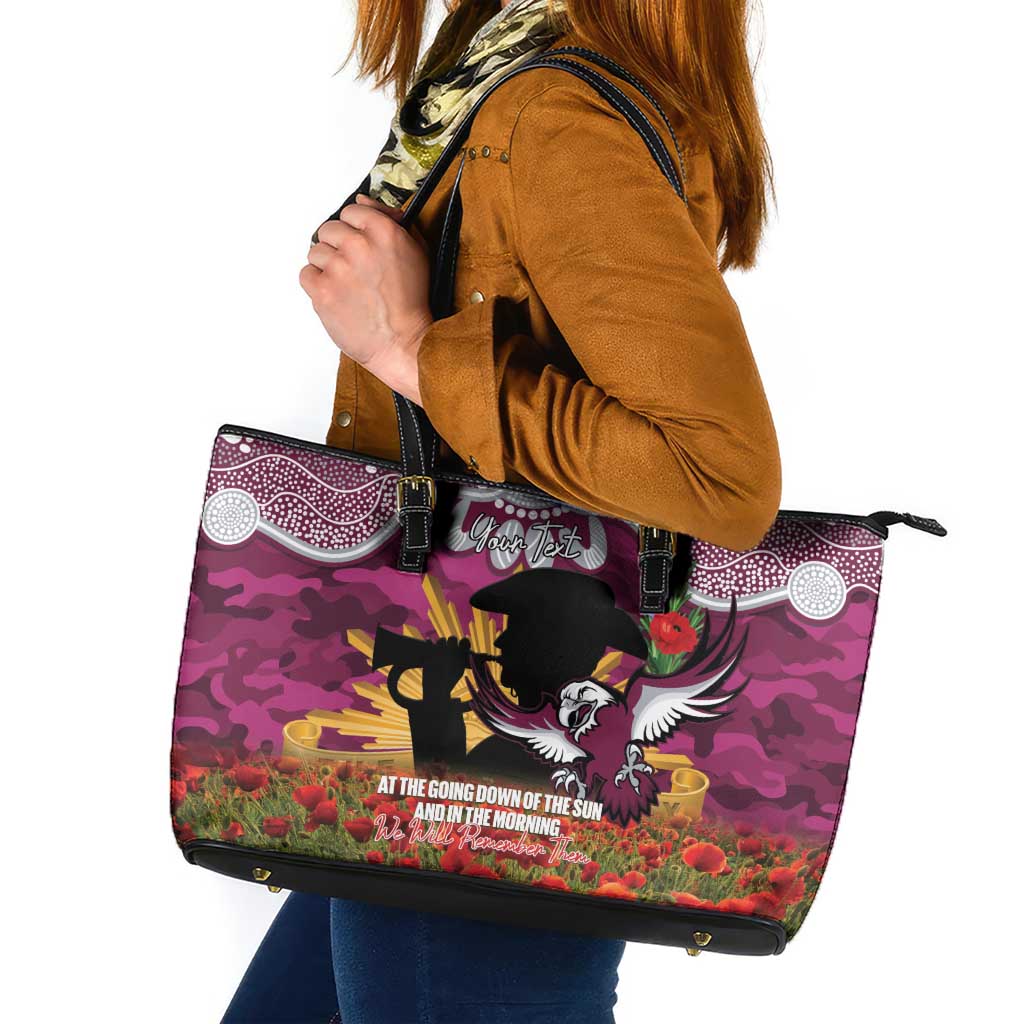 Personalised Sea Eagles Rugby ANZAC Day Leather Tote Bag Last Post Poppy We Will Remember Them