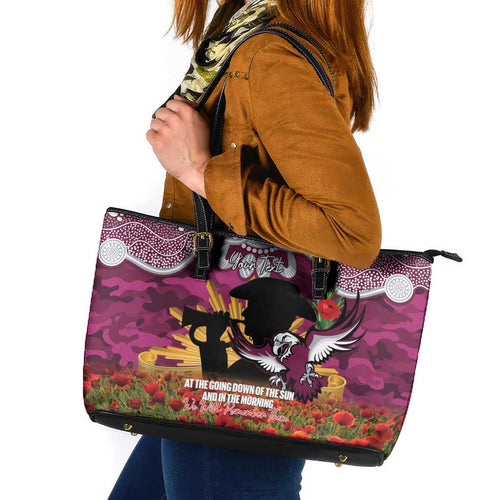 Personalised Sea Eagles Rugby ANZAC Day Leather Tote Bag Last Post Poppy We Will Remember Them