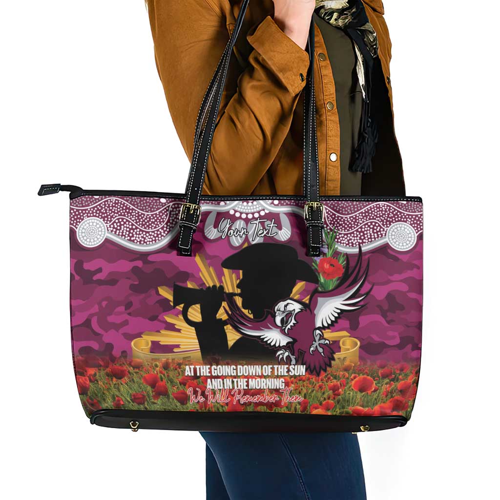 Personalised Sea Eagles Rugby ANZAC Day Leather Tote Bag Last Post Poppy We Will Remember Them
