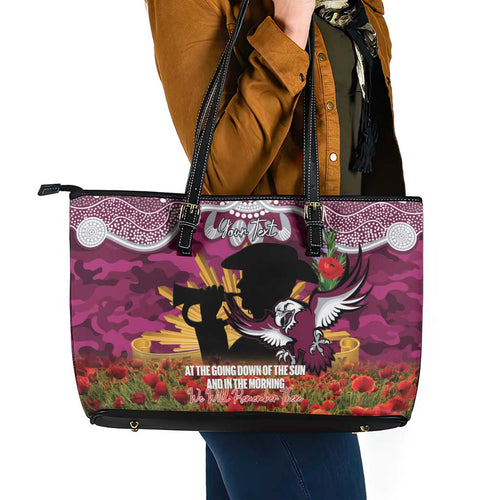 Personalised Sea Eagles Rugby ANZAC Day Leather Tote Bag Last Post Poppy We Will Remember Them