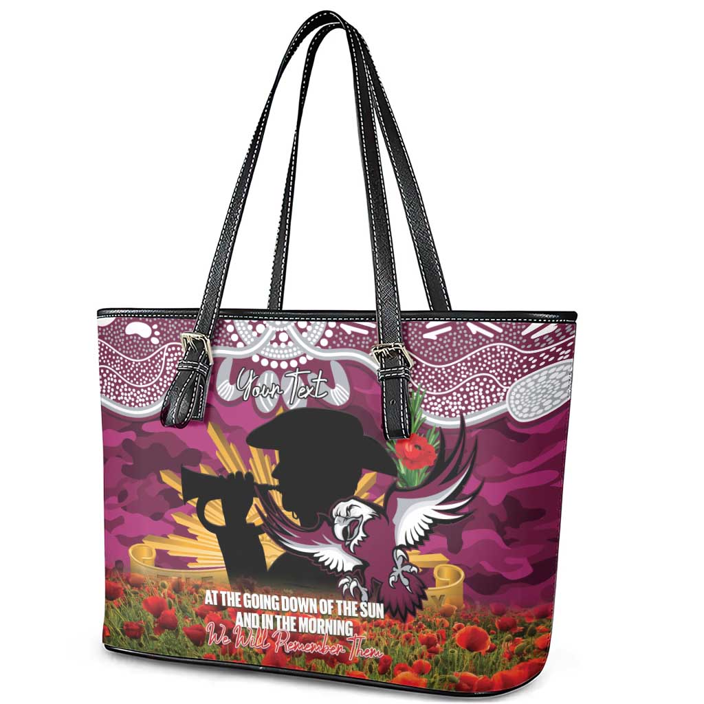 Personalised Sea Eagles Rugby ANZAC Day Leather Tote Bag Last Post Poppy We Will Remember Them