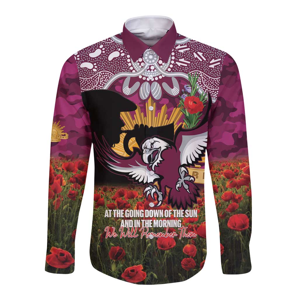 Personalised Sea Eagles Rugby ANZAC Day Long Sleeve Button Shirt Last Post Poppy We Will Remember Them