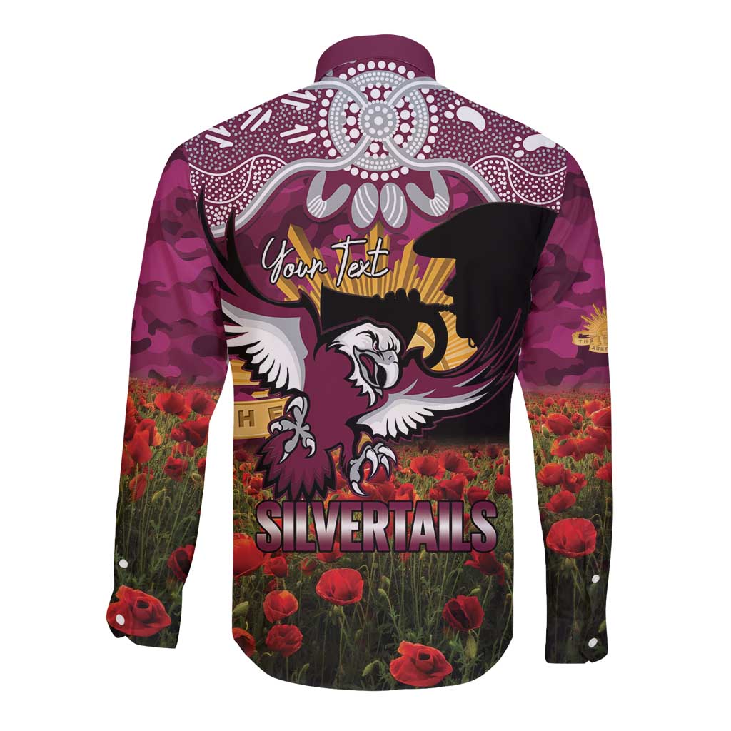 Personalised Sea Eagles Rugby ANZAC Day Long Sleeve Button Shirt Last Post Poppy We Will Remember Them