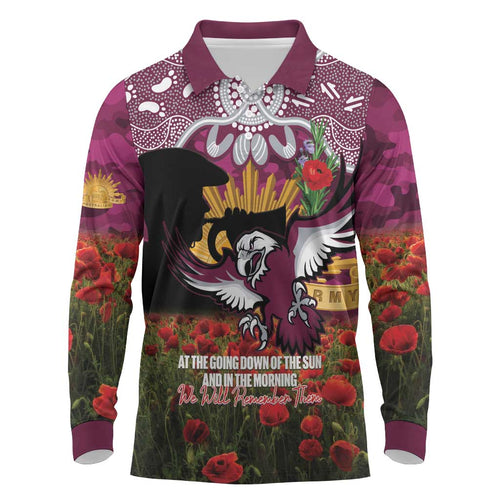 Personalised Sea Eagles Rugby ANZAC Day Long Sleeve Polo Shirt Last Post Poppy We Will Remember Them