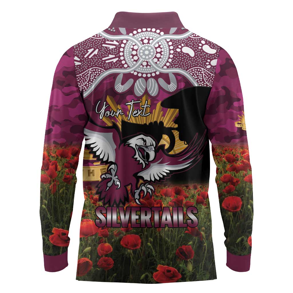 Personalised Sea Eagles Rugby ANZAC Day Long Sleeve Polo Shirt Last Post Poppy We Will Remember Them