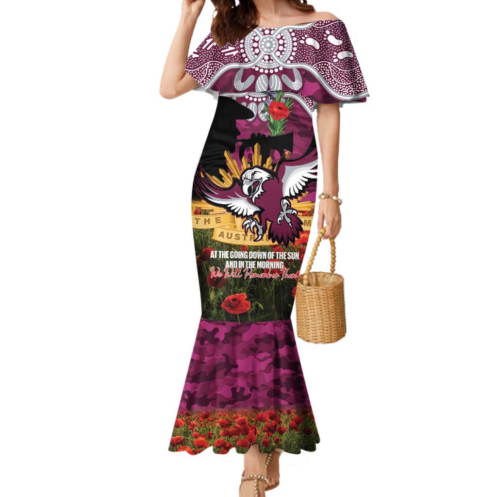 Personalised Sea Eagles Rugby ANZAC Day Mermaid Dress Last Post Poppy We Will Remember Them