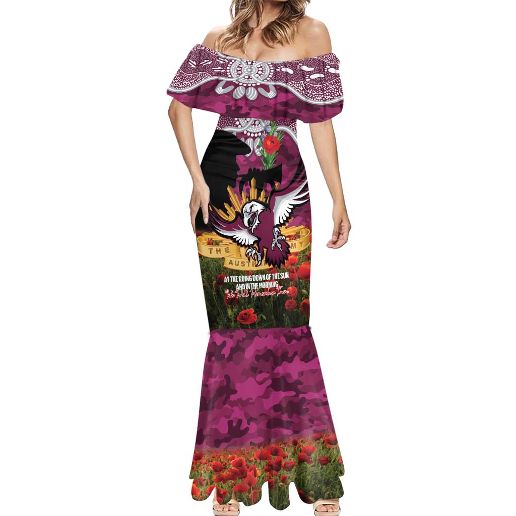 Personalised Sea Eagles Rugby ANZAC Day Mermaid Dress Last Post Poppy We Will Remember Them