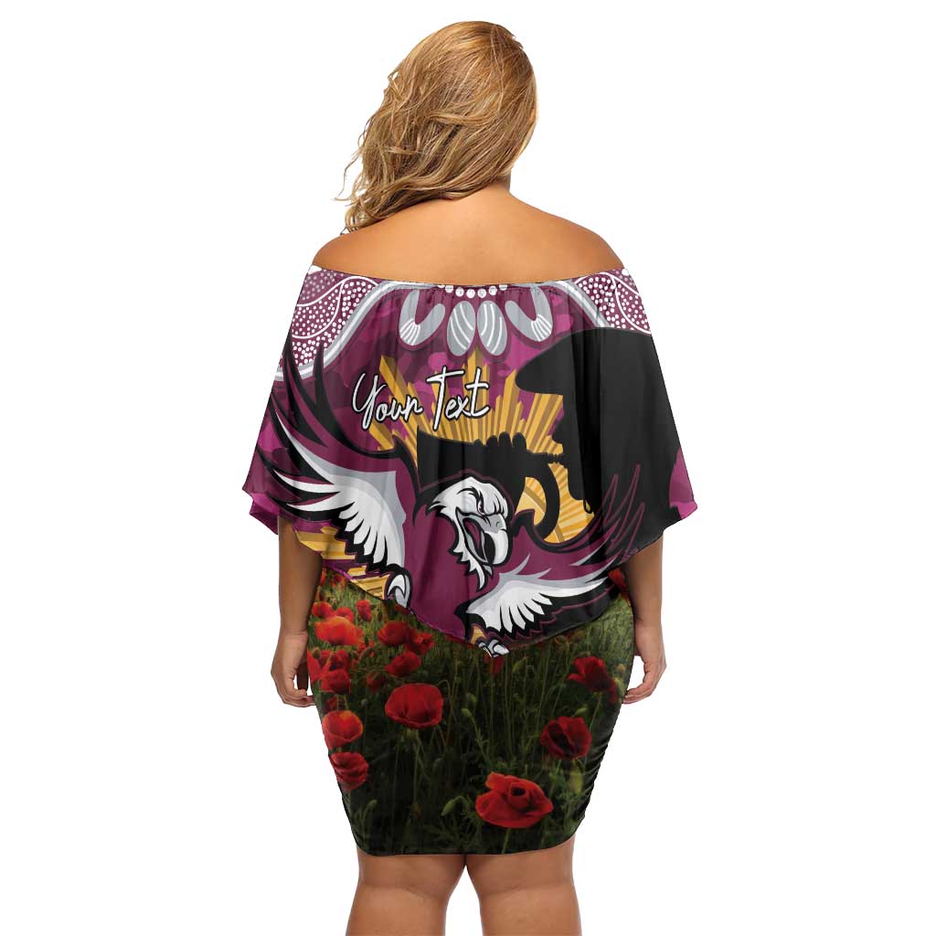 Personalised Sea Eagles Rugby ANZAC Day Off Shoulder Short Dress Last Post Poppy We Will Remember Them
