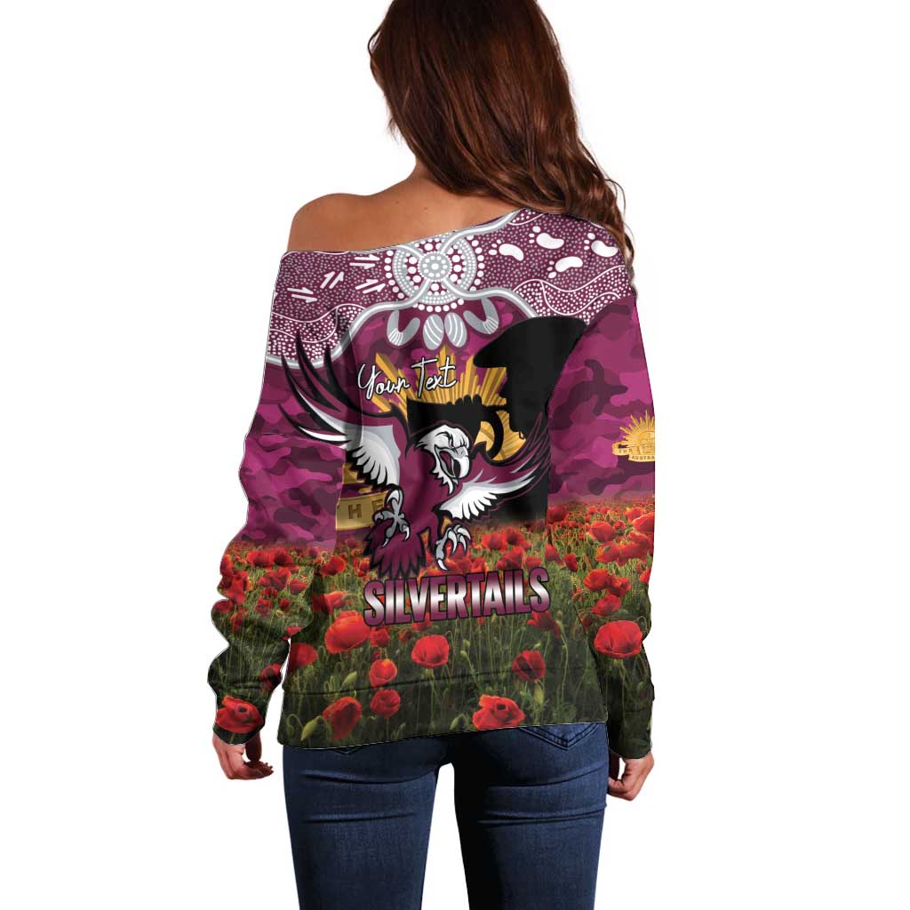 Personalised Sea Eagles Rugby ANZAC Day Off Shoulder Sweater Last Post Poppy We Will Remember Them
