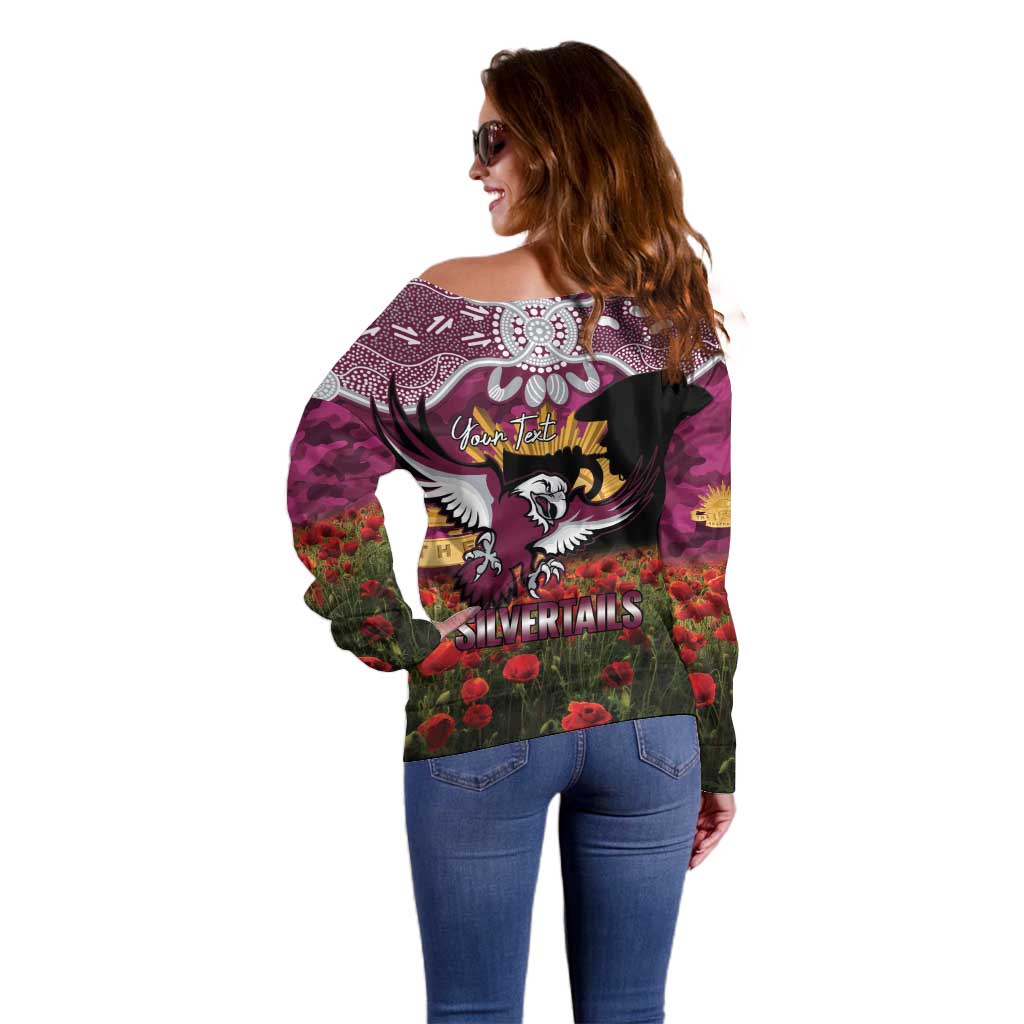 Personalised Sea Eagles Rugby ANZAC Day Off Shoulder Sweater Last Post Poppy We Will Remember Them