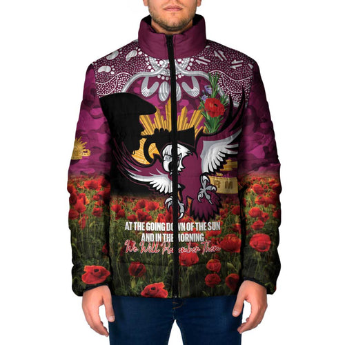 Personalised Sea Eagles Rugby ANZAC Day Padded Jacket Last Post Poppy We Will Remember Them