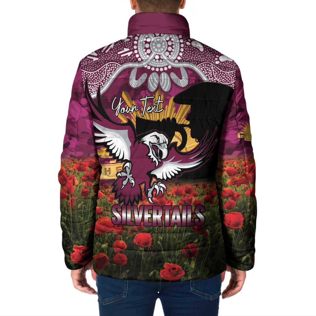 Personalised Sea Eagles Rugby ANZAC Day Padded Jacket Last Post Poppy We Will Remember Them