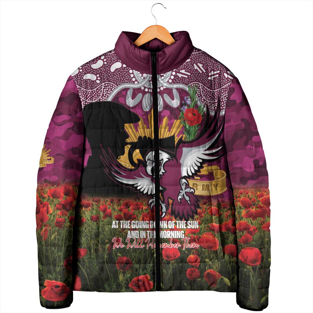 Personalised Sea Eagles Rugby ANZAC Day Padded Jacket Last Post Poppy We Will Remember Them
