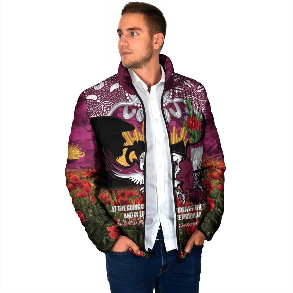 Personalised Sea Eagles Rugby ANZAC Day Padded Jacket Last Post Poppy We Will Remember Them