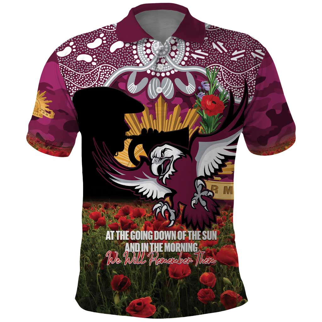 Personalised Sea Eagles Rugby ANZAC Day Polo Shirt Last Post Poppy We Will Remember Them