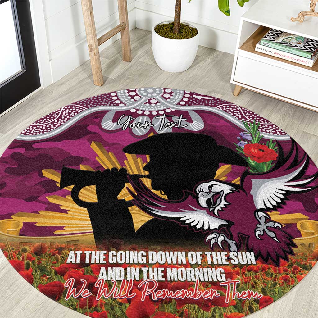 Personalised Sea Eagles Rugby ANZAC Day Round Carpet Last Post Poppy We Will Remember Them