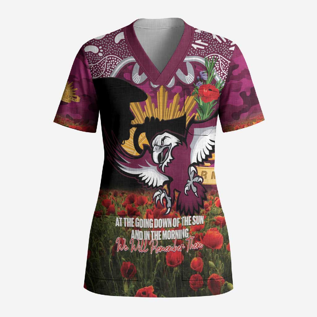 Personalised Sea Eagles Rugby ANZAC Day Scrub Top Last Post Poppy We Will Remember Them