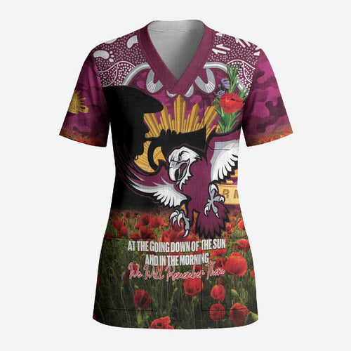 Personalised Sea Eagles Rugby ANZAC Day Scrub Top Last Post Poppy We Will Remember Them