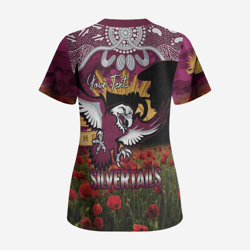 Personalised Sea Eagles Rugby ANZAC Day Scrub Top Last Post Poppy We Will Remember Them