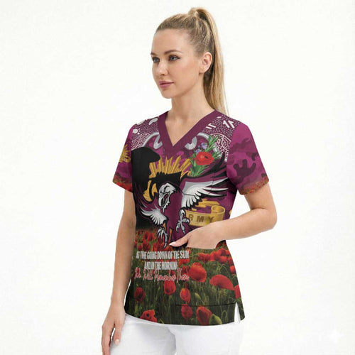 Personalised Sea Eagles Rugby ANZAC Day Scrub Top Last Post Poppy We Will Remember Them