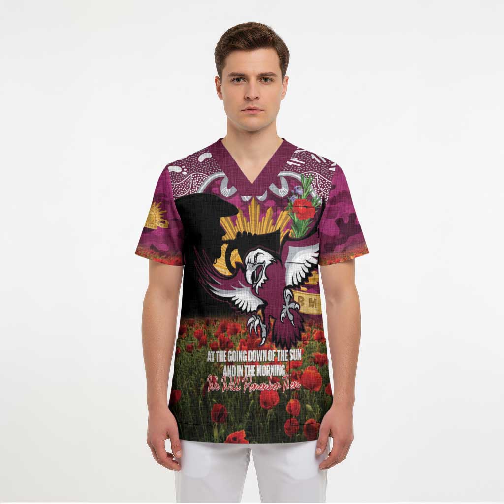 Personalised Sea Eagles Rugby ANZAC Day Scrub Top Last Post Poppy We Will Remember Them