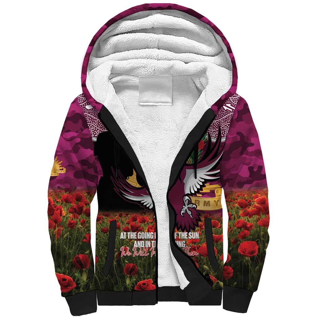 Personalised Sea Eagles Rugby ANZAC Day Sherpa Hoodie Last Post Poppy We Will Remember Them