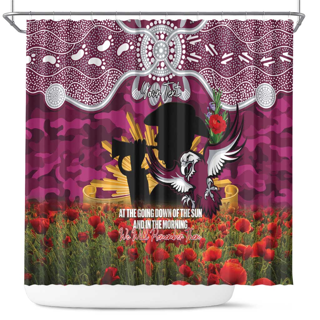 Personalised Sea Eagles Rugby ANZAC Day Shower Curtain Last Post Poppy We Will Remember Them