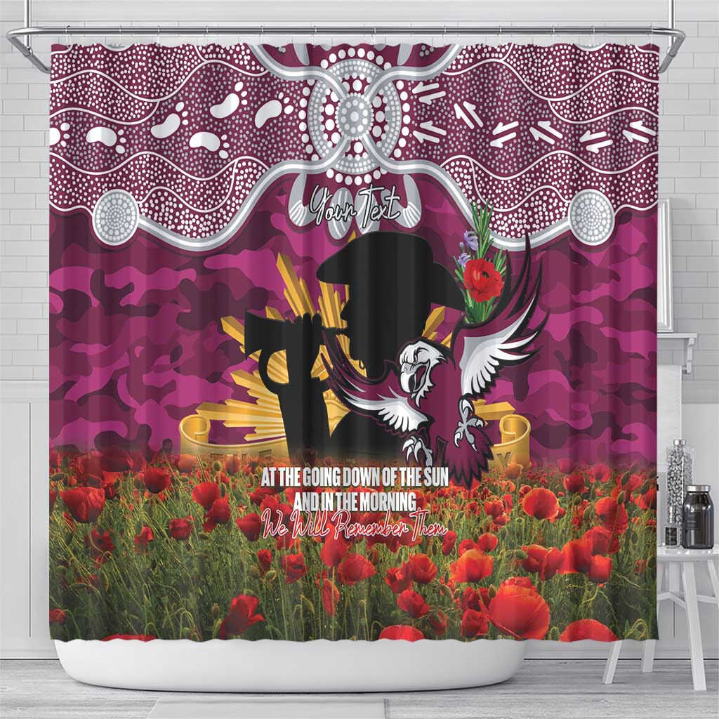 Personalised Sea Eagles Rugby ANZAC Day Shower Curtain Last Post Poppy We Will Remember Them