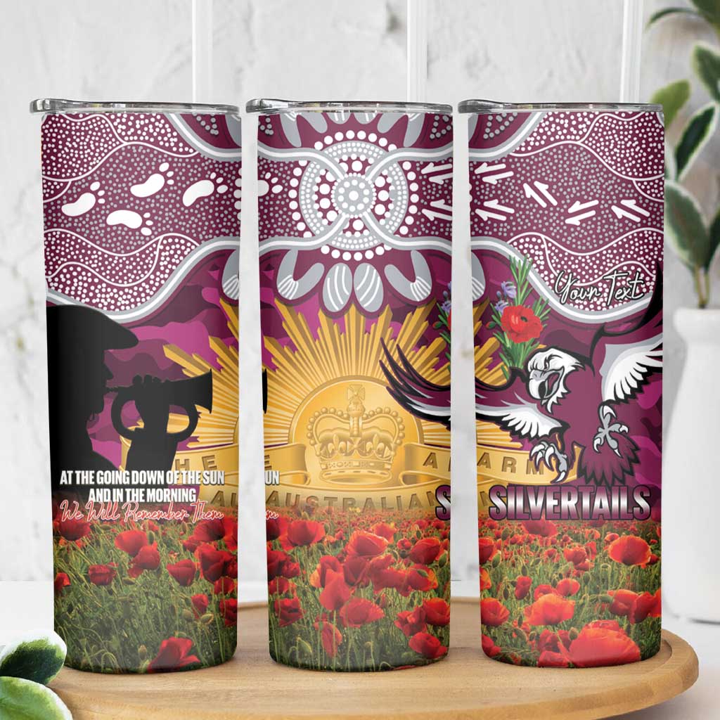 Personalised Sea Eagles Rugby ANZAC Day Skinny Tumbler Last Post Poppy We Will Remember Them