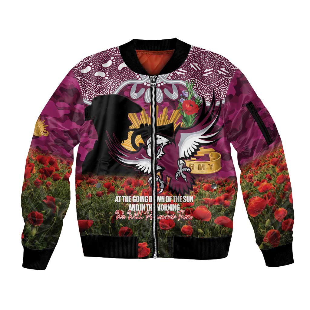 Personalised Sea Eagles Rugby ANZAC Day Sleeve Zip Bomber Jacket Last Post Poppy We Will Remember Them