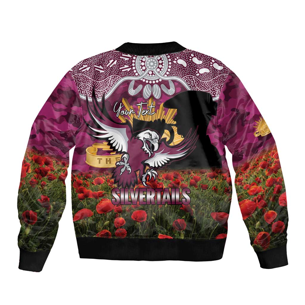 Personalised Sea Eagles Rugby ANZAC Day Sleeve Zip Bomber Jacket Last Post Poppy We Will Remember Them
