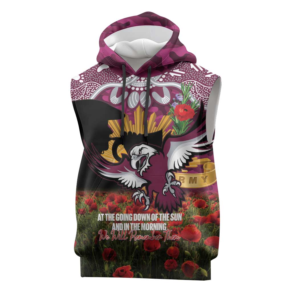 Personalised Sea Eagles Rugby ANZAC Day Sleeveless Hoodie Last Post Poppy We Will Remember Them