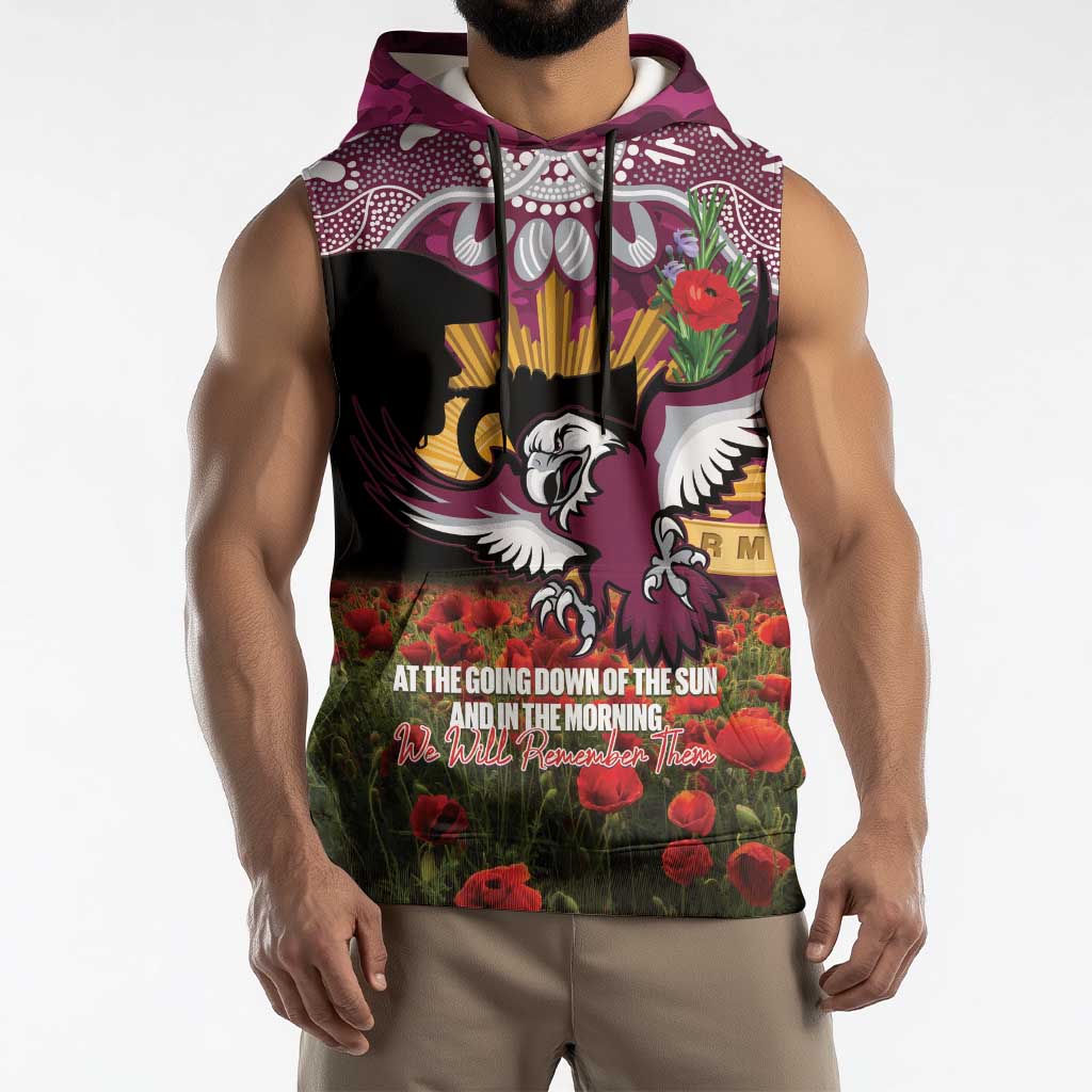 Personalised Sea Eagles Rugby ANZAC Day Sleeveless Hoodie Last Post Poppy We Will Remember Them