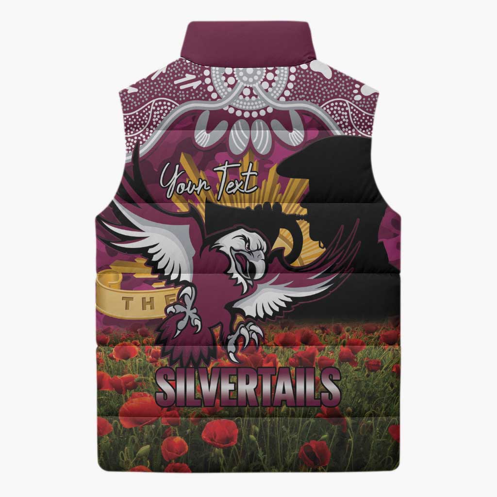 Personalised Sea Eagles Rugby ANZAC Day Sleeveless Puffer Jacket Last Post Poppy We Will Remember Them