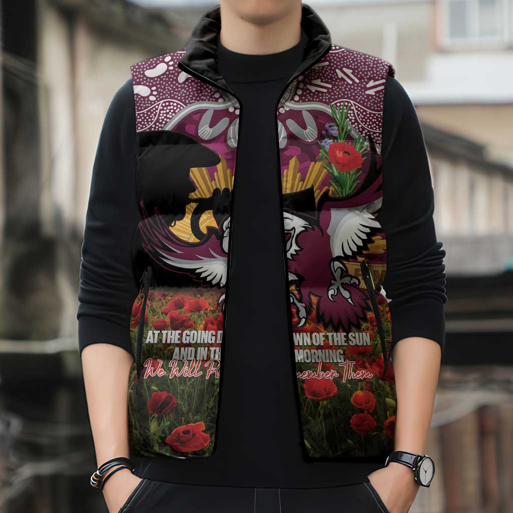 Personalised Sea Eagles Rugby ANZAC Day Sleeveless Puffer Jacket Last Post Poppy We Will Remember Them