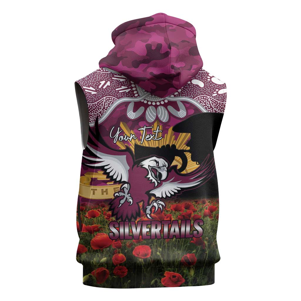 Personalised Sea Eagles Rugby ANZAC Day Sleeveless Zip Hoodie Last Post Poppy We Will Remember Them