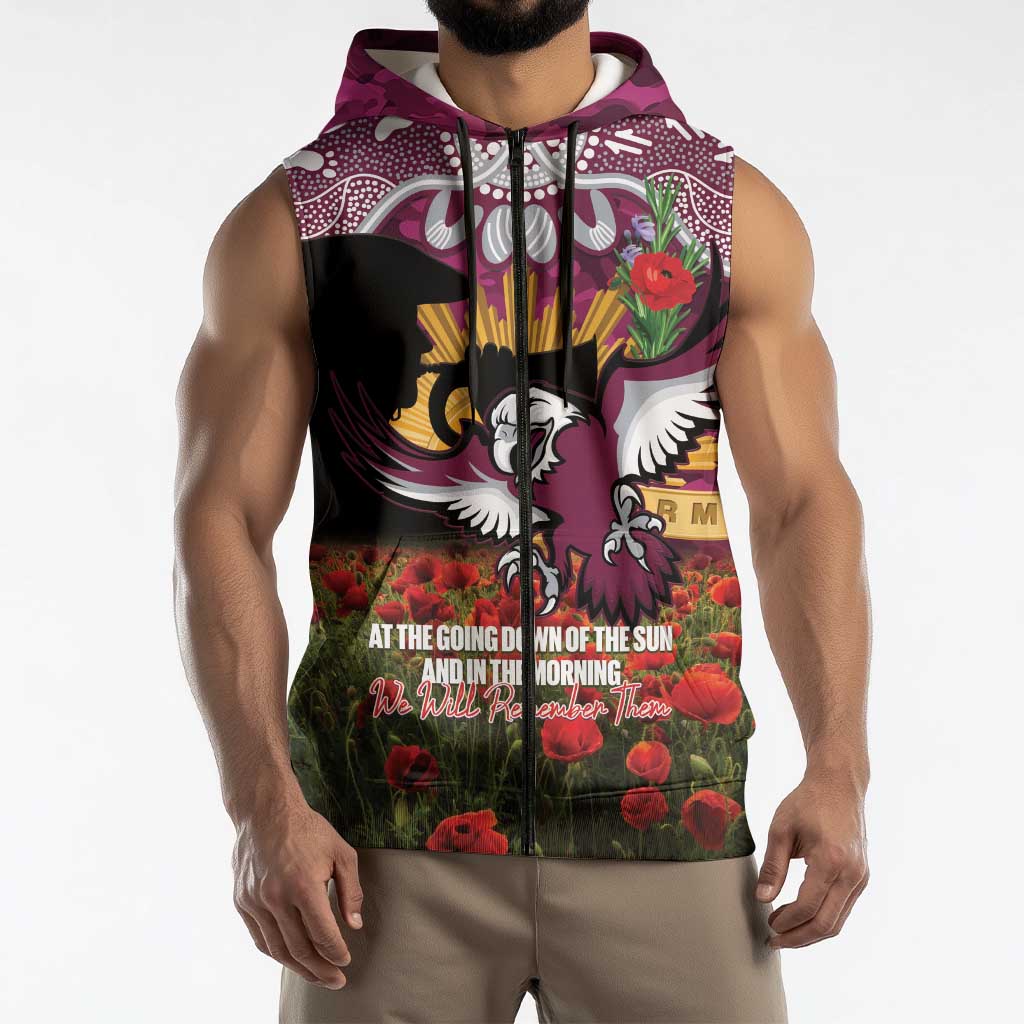 Personalised Sea Eagles Rugby ANZAC Day Sleeveless Zip Hoodie Last Post Poppy We Will Remember Them