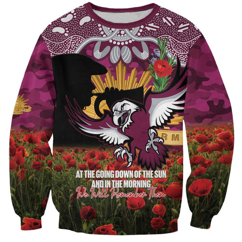 Personalised Sea Eagles Rugby ANZAC Day Sweatshirt Last Post Poppy We Will Remember Them