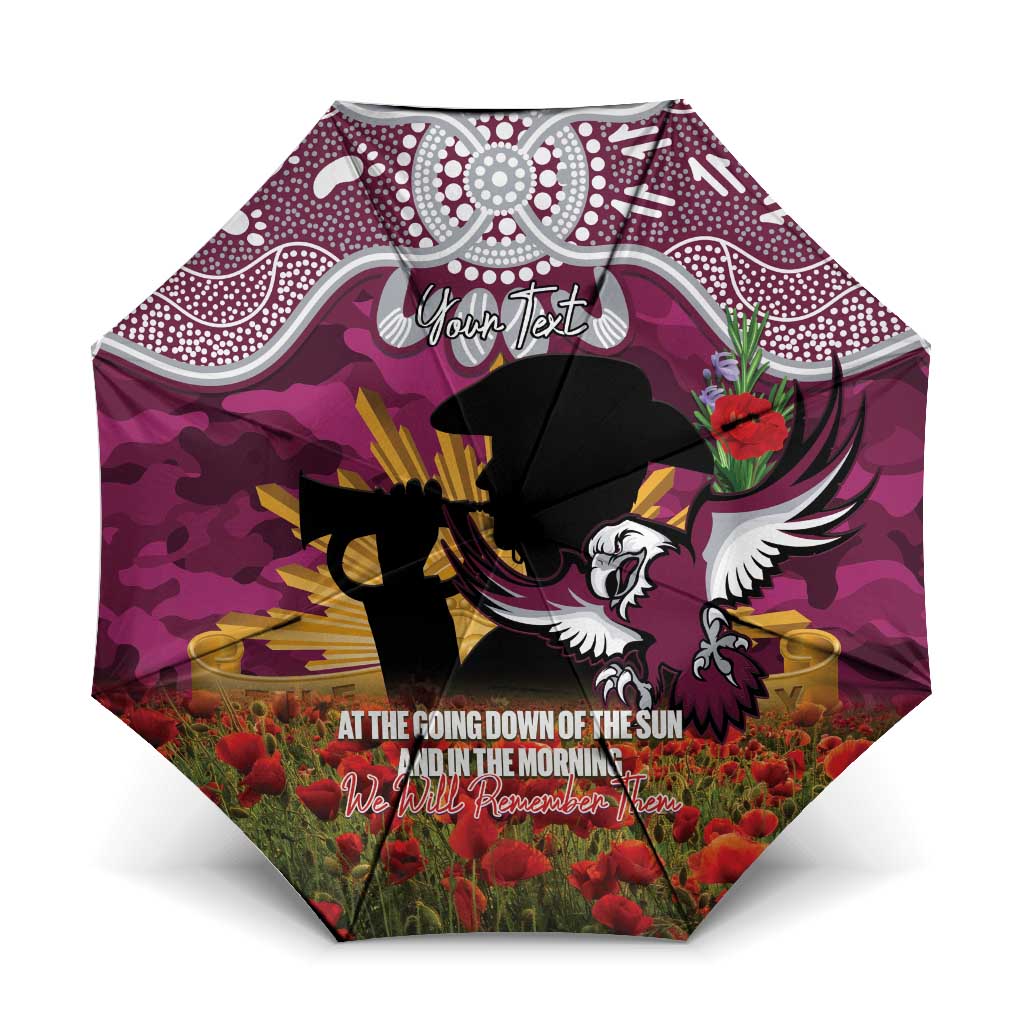 Personalised Sea Eagles Rugby ANZAC Day Umbrella Last Post Poppy We Will Remember Them