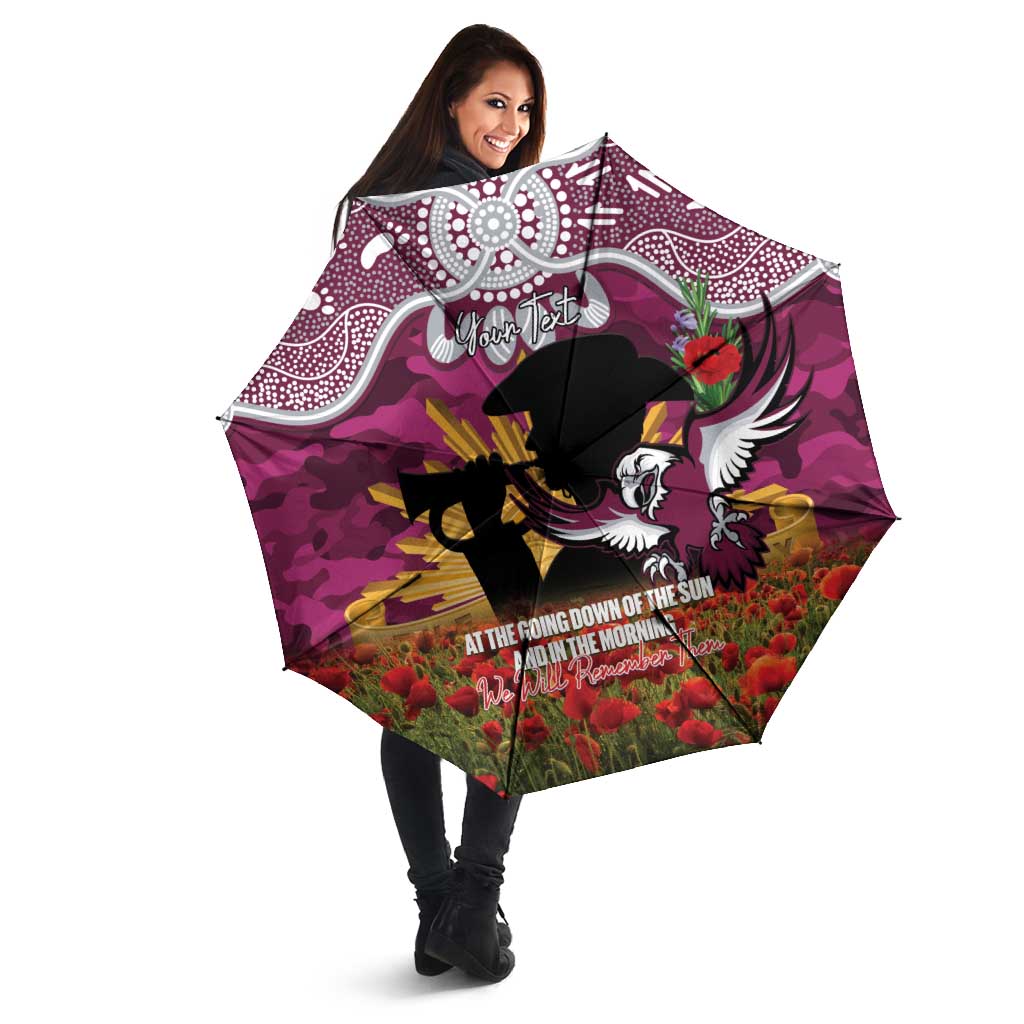 Personalised Sea Eagles Rugby ANZAC Day Umbrella Last Post Poppy We Will Remember Them