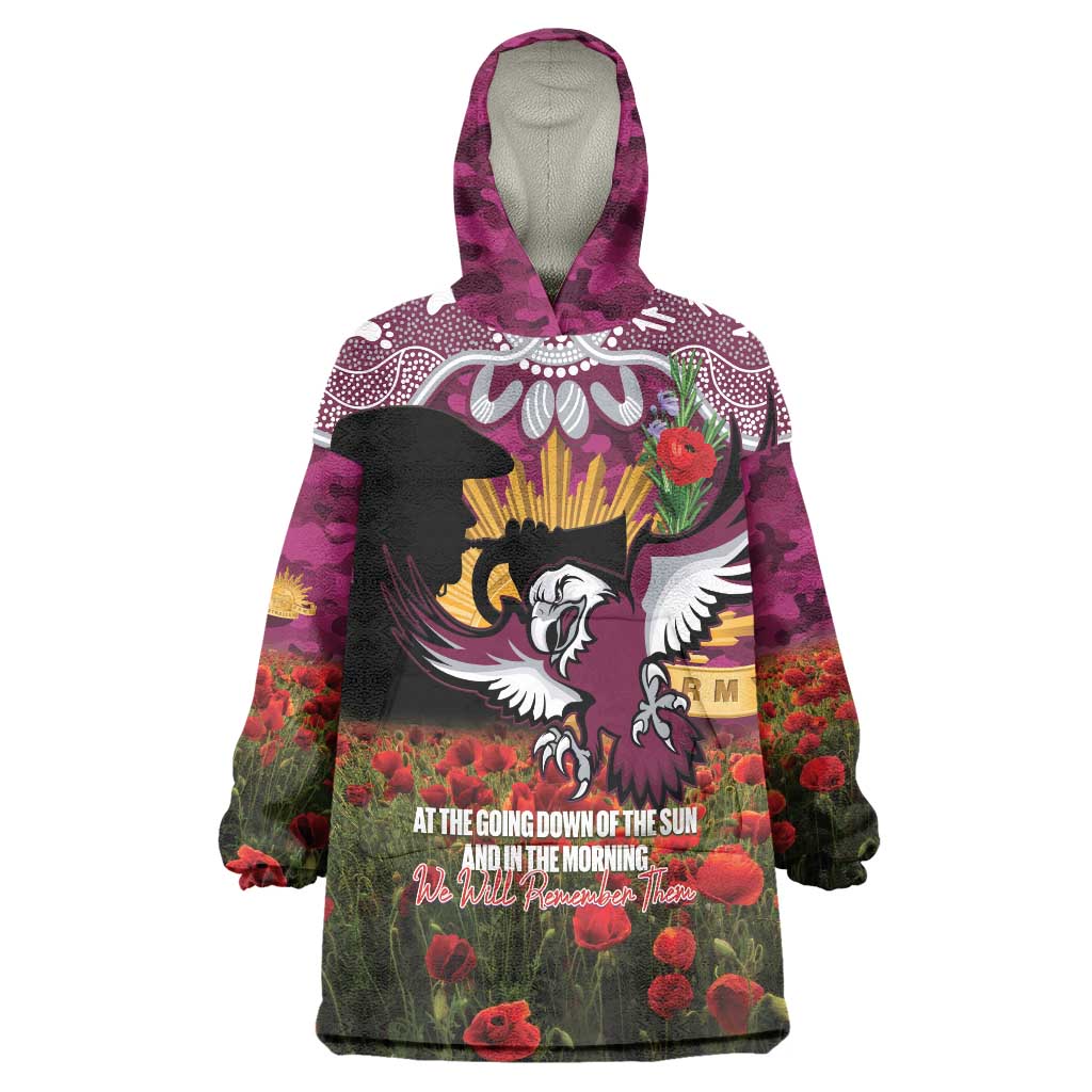 Personalised Sea Eagles Rugby ANZAC Day Wearable Blanket Hoodie Last Post Poppy We Will Remember Them