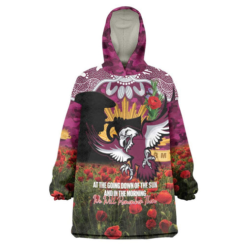 Personalised Sea Eagles Rugby ANZAC Day Wearable Blanket Hoodie Last Post Poppy We Will Remember Them
