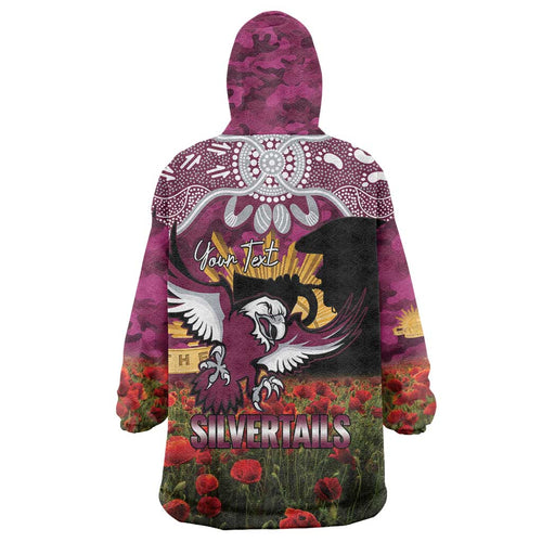 Personalised Sea Eagles Rugby ANZAC Day Wearable Blanket Hoodie Last Post Poppy We Will Remember Them