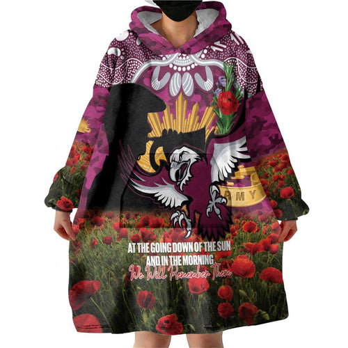 Personalised Sea Eagles Rugby ANZAC Day Wearable Blanket Hoodie Last Post Poppy We Will Remember Them