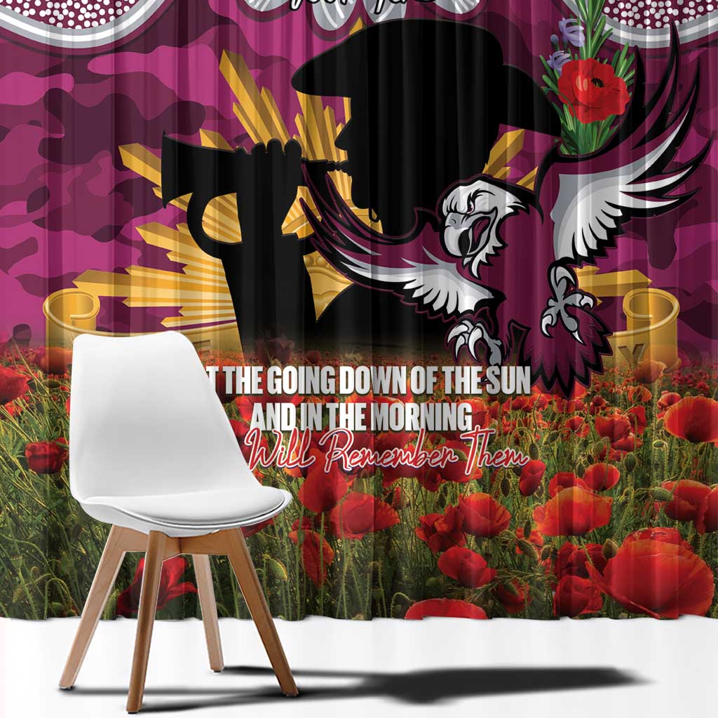 Personalised Sea Eagles Rugby ANZAC Day Window Curtain Last Post Poppy We Will Remember Them