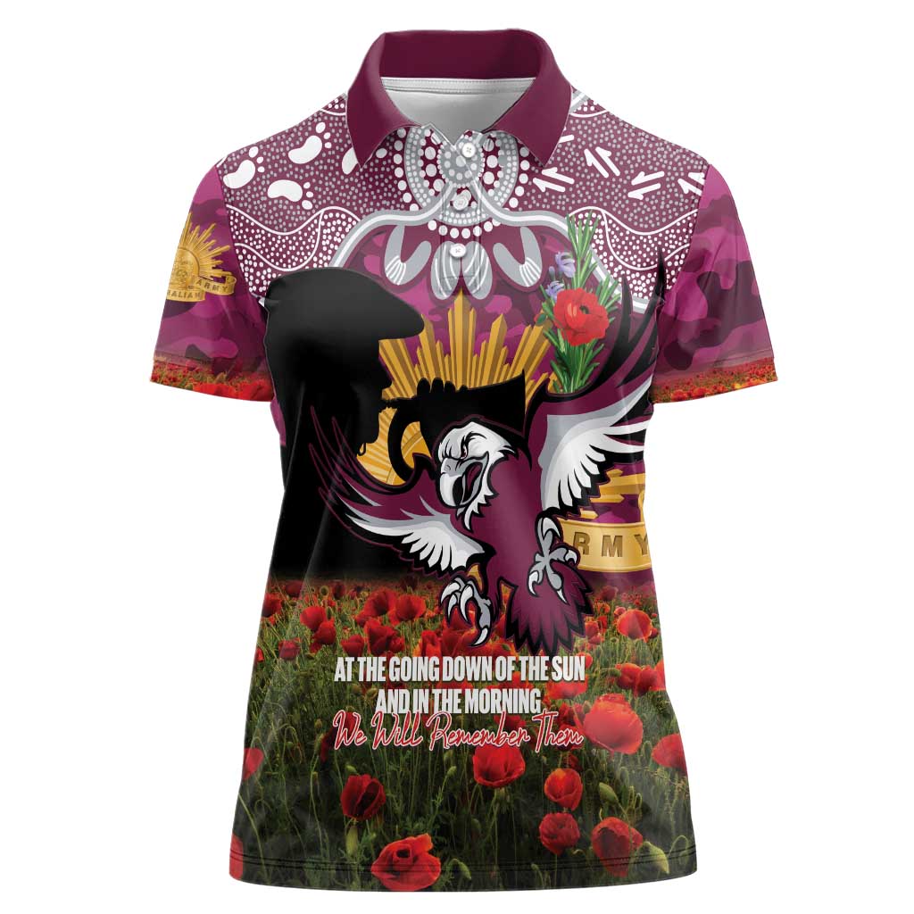 Personalised Sea Eagles Rugby ANZAC Day Women Polo Shirt Last Post Poppy We Will Remember Them