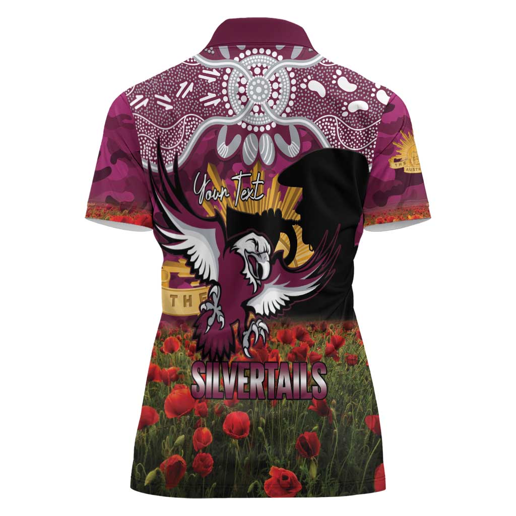 Personalised Sea Eagles Rugby ANZAC Day Women Polo Shirt Last Post Poppy We Will Remember Them
