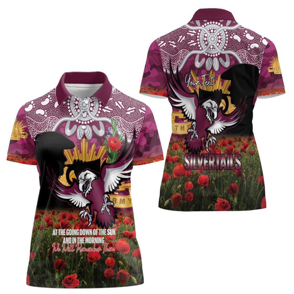 Personalised Sea Eagles Rugby ANZAC Day Women Polo Shirt Last Post Poppy We Will Remember Them